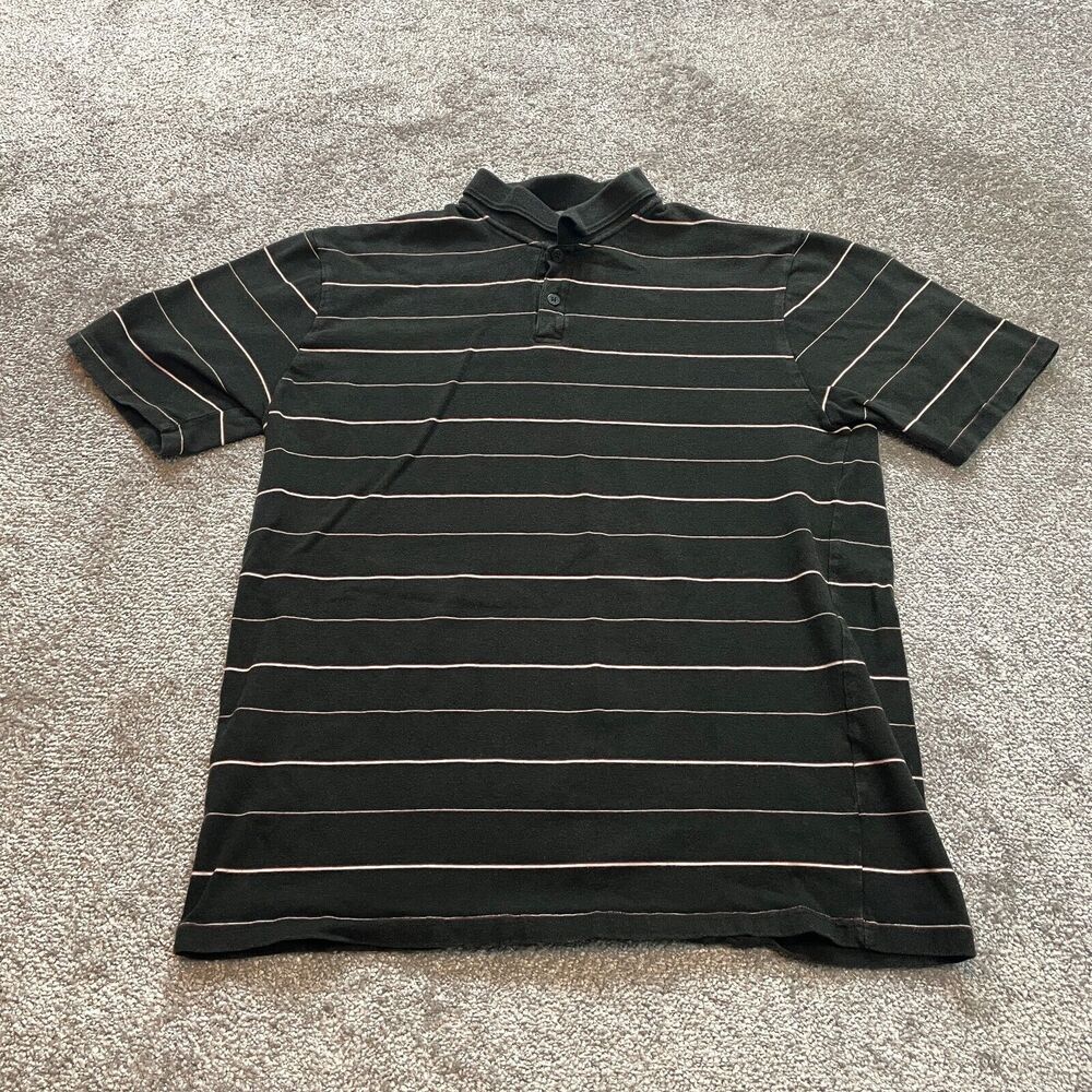 Crazy Horse by Claiborne Polo Shirt Mens Large Black Striped Golf Rugby Stretch